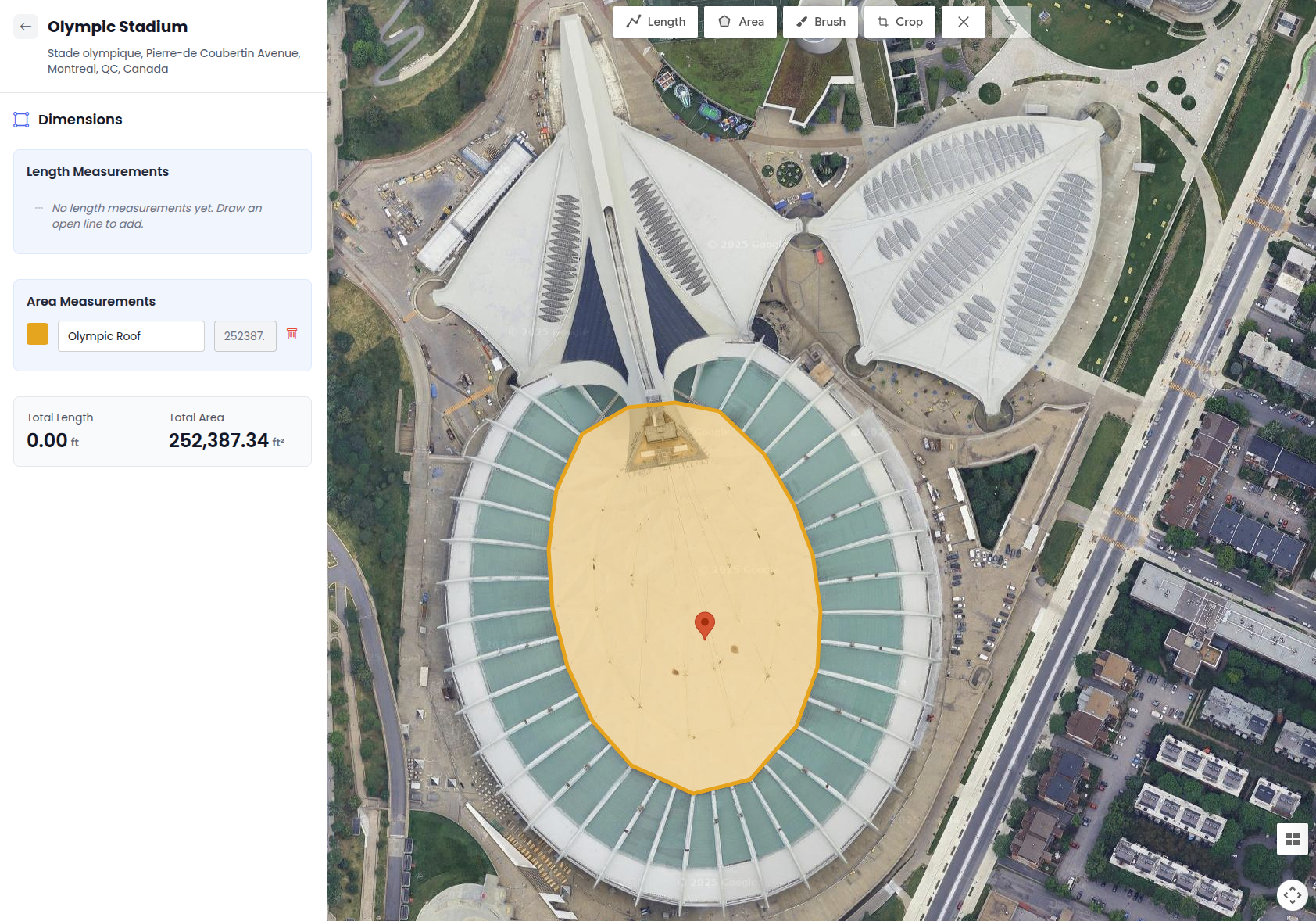 Mapquotes satellite measurement interface